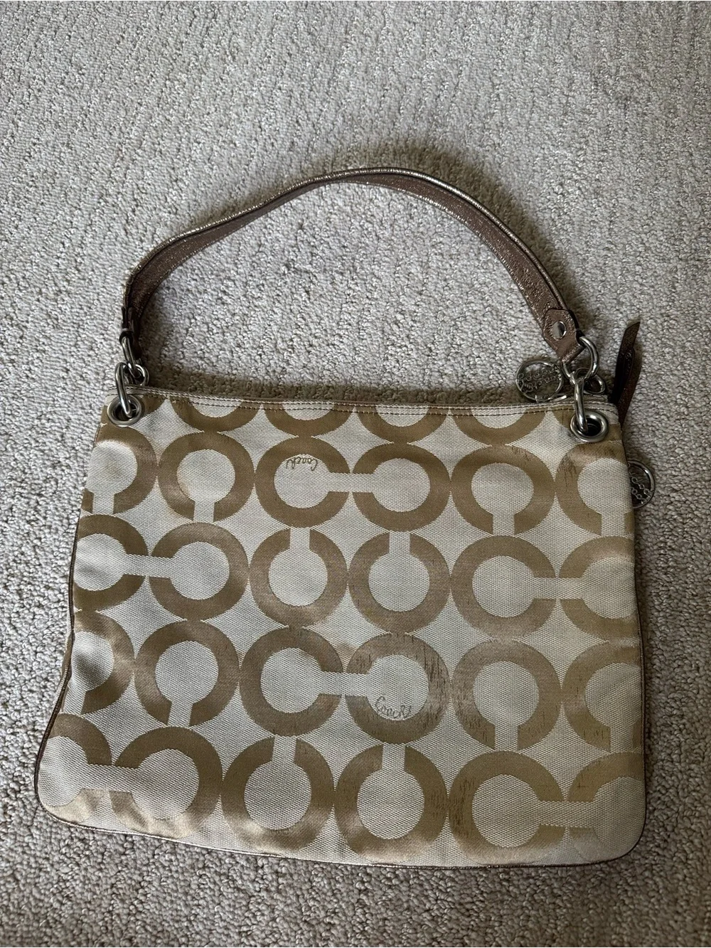 Coach Poppy Tan and Cream Signature Canvas Shoulder Bag Y2K era/style